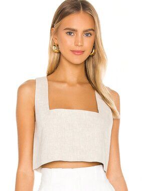 L'Academie The Rochelle Linen Crop Top in Beige SZ XS